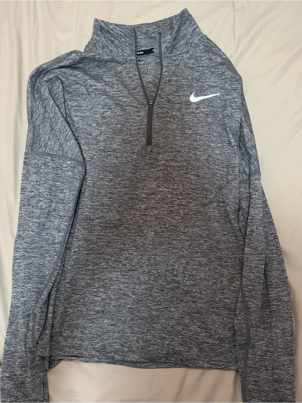Nike Heather Gray Quarter-Zip Pullover with White Swoosh
